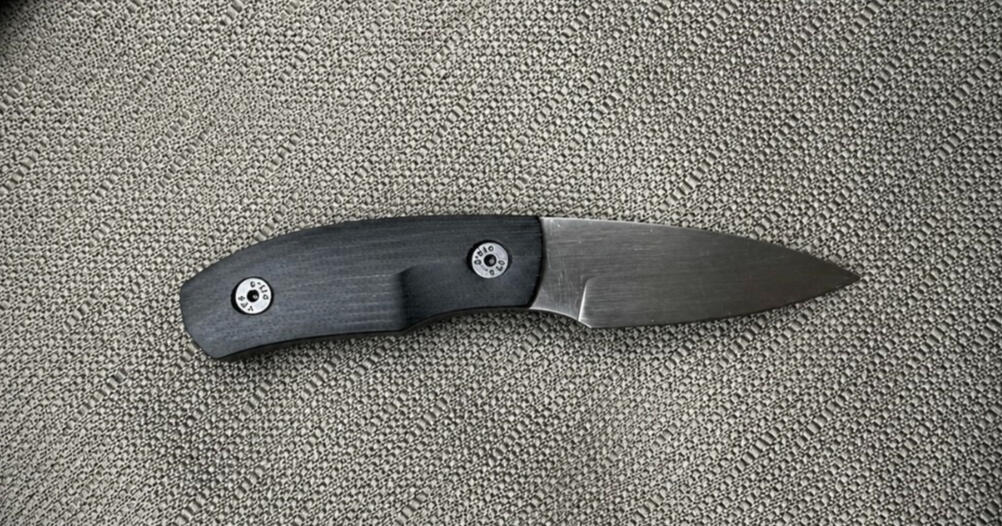 Mini Crafter II AEB-L stainless steel, Sabre Grind, Black Canvas Micarta handle, Kydex Sheath with pocket clip $280